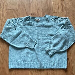 Blue Bow-Accent Crewneck Sweater